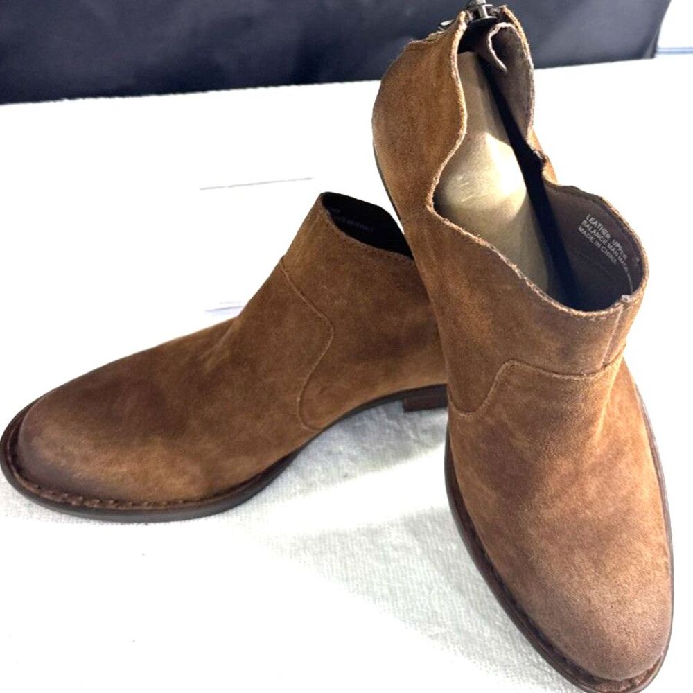 Born Bootie Brown Suede Leather Back Zip Low Cut Ankle Boots sz 8 Preowned - Picture 2 of 8
